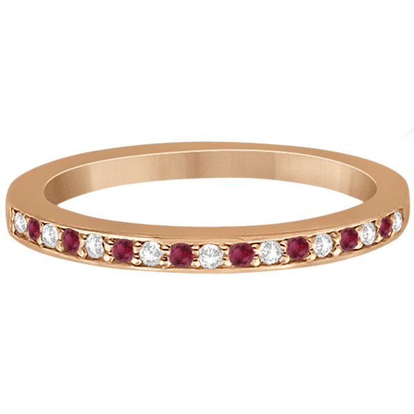 Ruby & Diamond Pave Side Stone Wedding Band 14k Rose Gold (0.25ct)