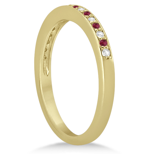 Ruby & Diamond Pave Side Stone Wedding Band 18k Yellow Gold (0.25ct)