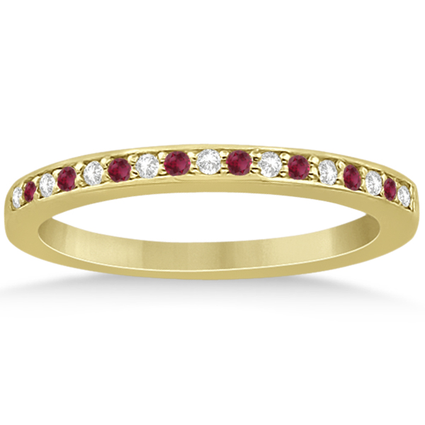 Ruby & Diamond Pave Side Stone Wedding Band 18k Yellow Gold (0.25ct)