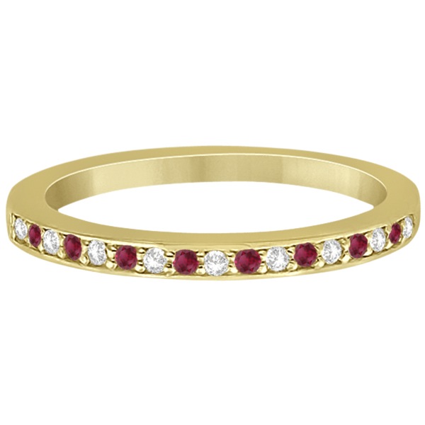 Ruby & Diamond Pave Side Stone Wedding Band 18k Yellow Gold (0.25ct)