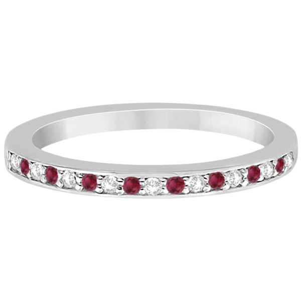 Ruby & Diamond Pave Side Stone Wedding Band Platinum (0.25ct)