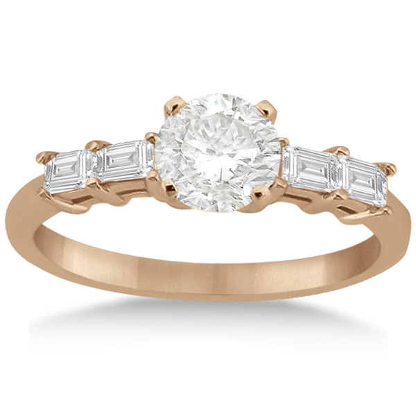 Baguette Diamond Engagement Ring & Wedding Band 18K Rose Gold (0.90ct)