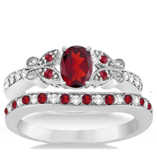Custom Butterfly Engagement Ring & Wedding Band Bridal Set 18k White Gold 