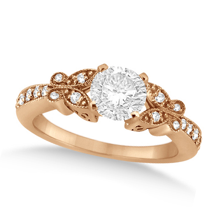 Round Diamond Butterfly Design Bridal Ring Set 18k Rose Gold (0.96ct)