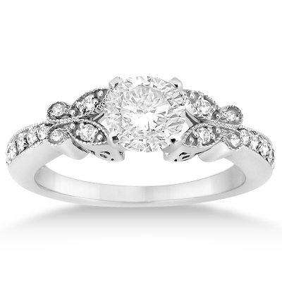 Butterfly Engagement Ring & Wedding Band Bridal Set Palladium Gold (0.42ct)