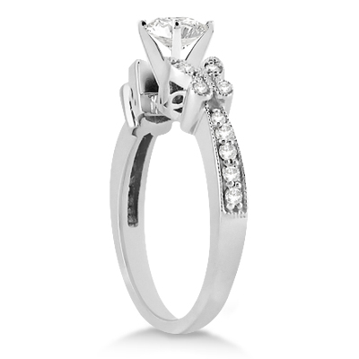 Butterfly Engagement Ring & Wedding Band Bridal Set Palladium Gold (0.42ct)