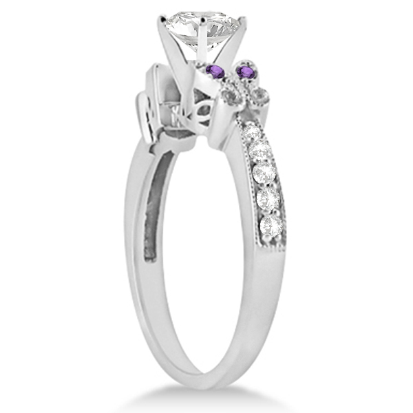 Princess Diamond & Amethyst Butterfly Bridal Set in 14k W Gold 1.71ct