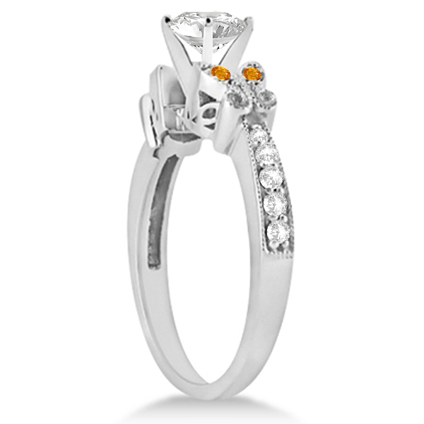 Round Diamond & Citrine Butterfly Bridal Set in 14k W Gold (1.71ct)