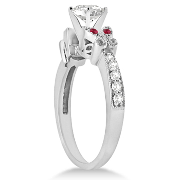 Heart Diamond & Ruby Butterfly Bridal Set in 14k White Gold (1.71ct)