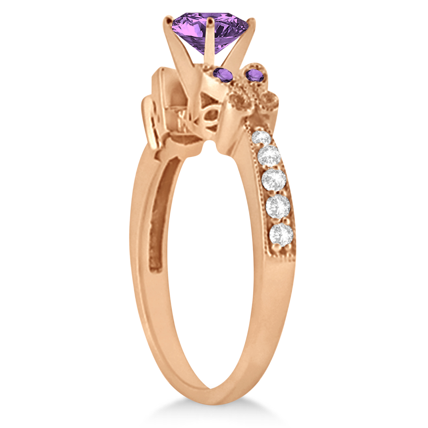 Butterfly Amethyst & Diamond Bridal Set 18K Rose Gold 1.50ctw