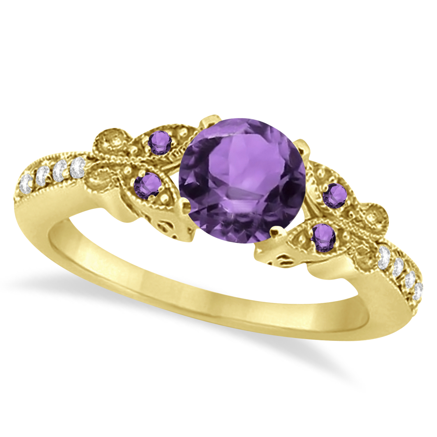Butterfly Amethyst & Diamond Bridal Set 18K Yellow Gold (1.75ct)