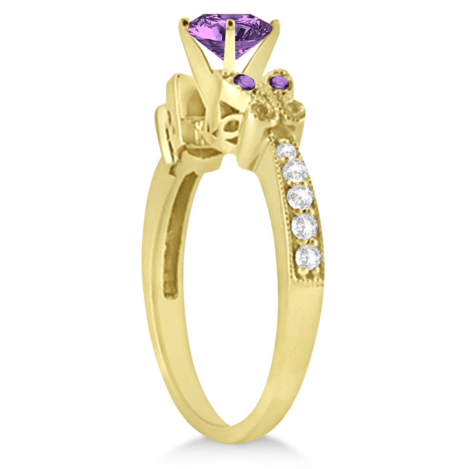 Butterfly Amethyst & Diamond Bridal Set 18K Yellow Gold (1.75ct)