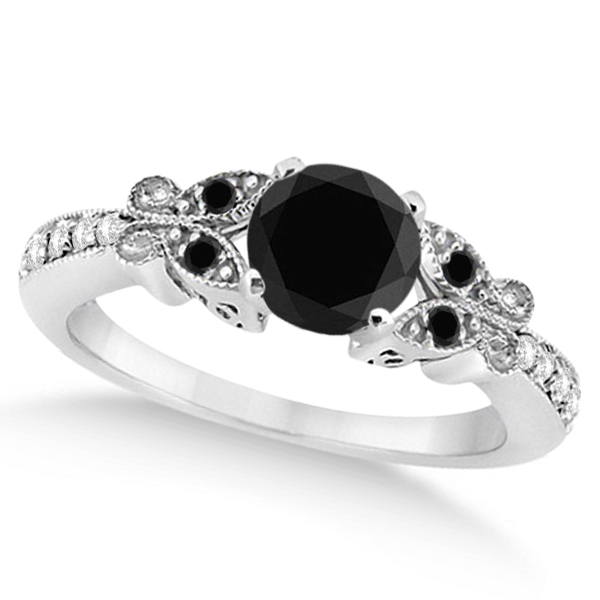 Butterfly Black and White Diamond Engagement Ring Palladium (0.92ct)