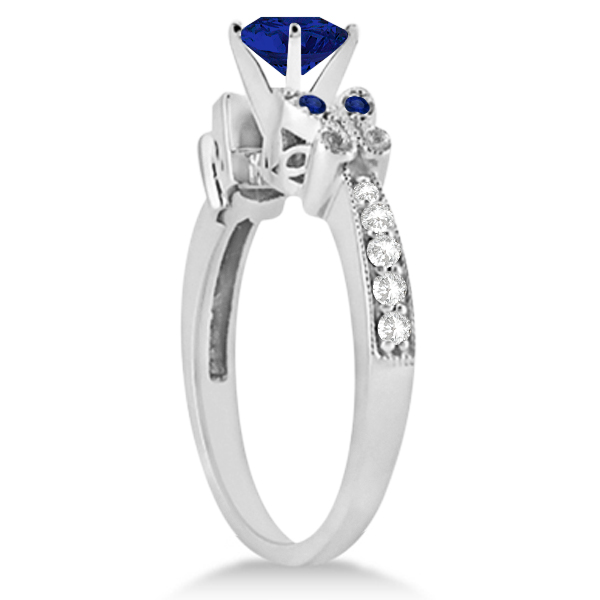 Butterfly Blue Sapphire & Diamond Engagement Ring Palladium (0.88ct)