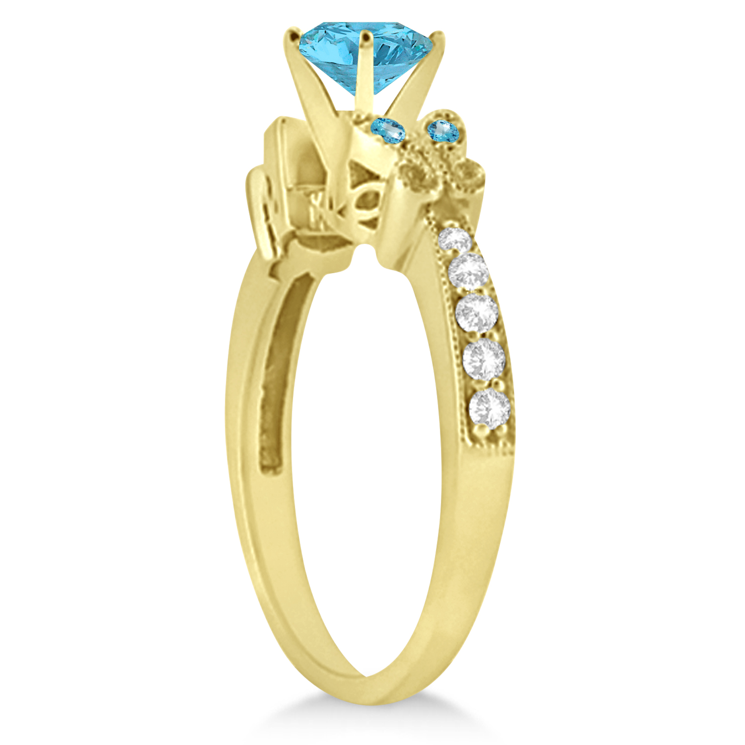 Butterfly Blue Topaz & Diamond Bridal Set 14k Yellow Gold 1.50ct