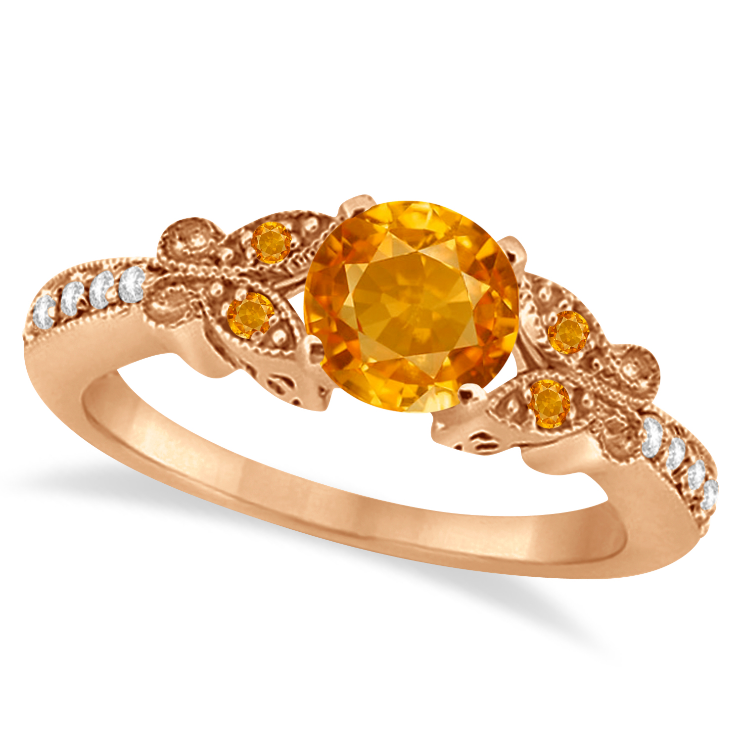 Butterfly Genuine Citrine & Diamond Bridal Set 14k Rose Gold 1.50ct