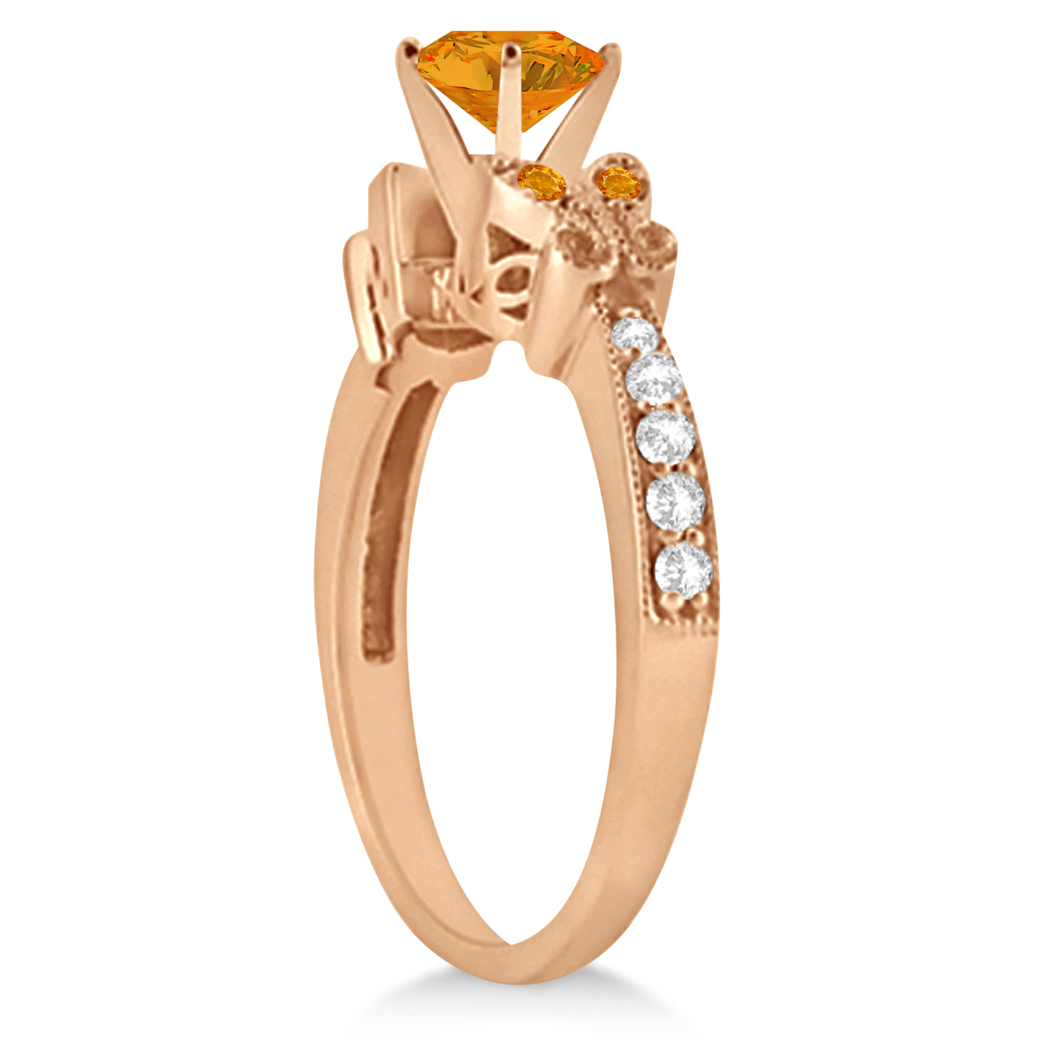 Butterfly Genuine Citrine & Diamond Bridal Set 14k Rose Gold 1.50ct