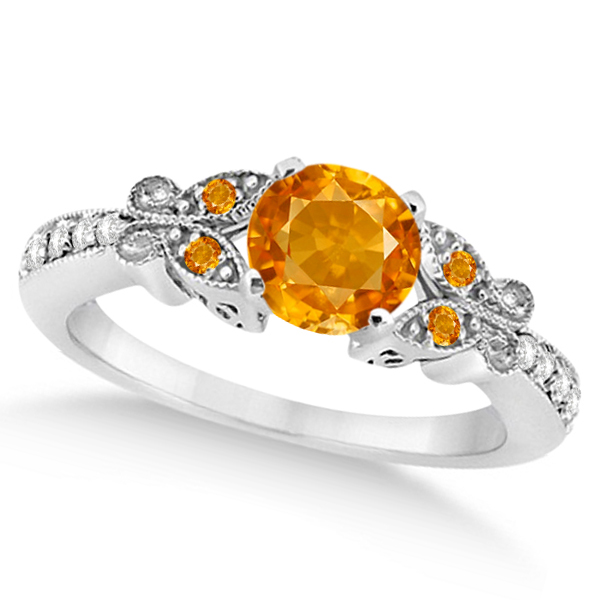 Butterfly Genuine Citrine & Diamond Bridal Set 14k White Gold (1.75ct)