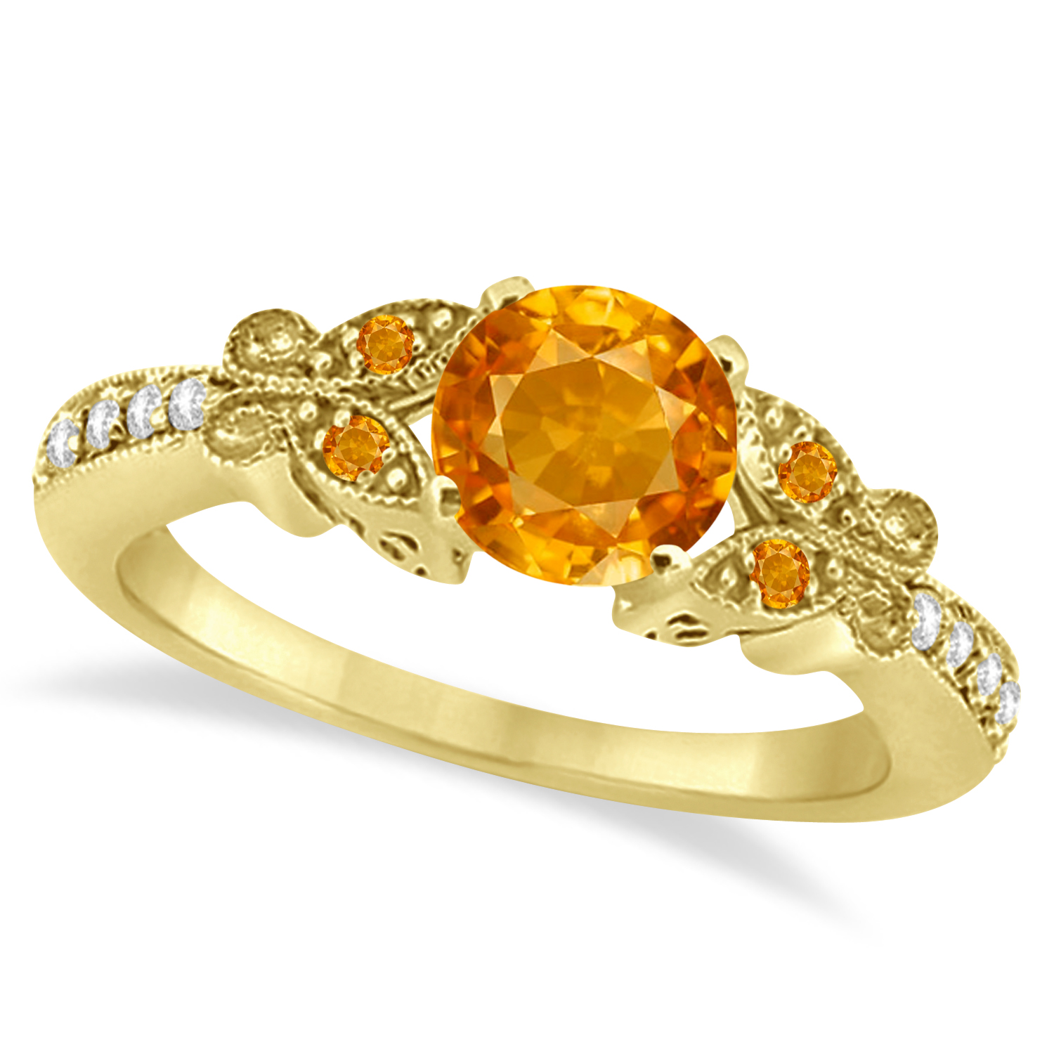 Butterfly Genuine Citrine & Diamond Bridal Set 14k Yellow Gold 1.10ct