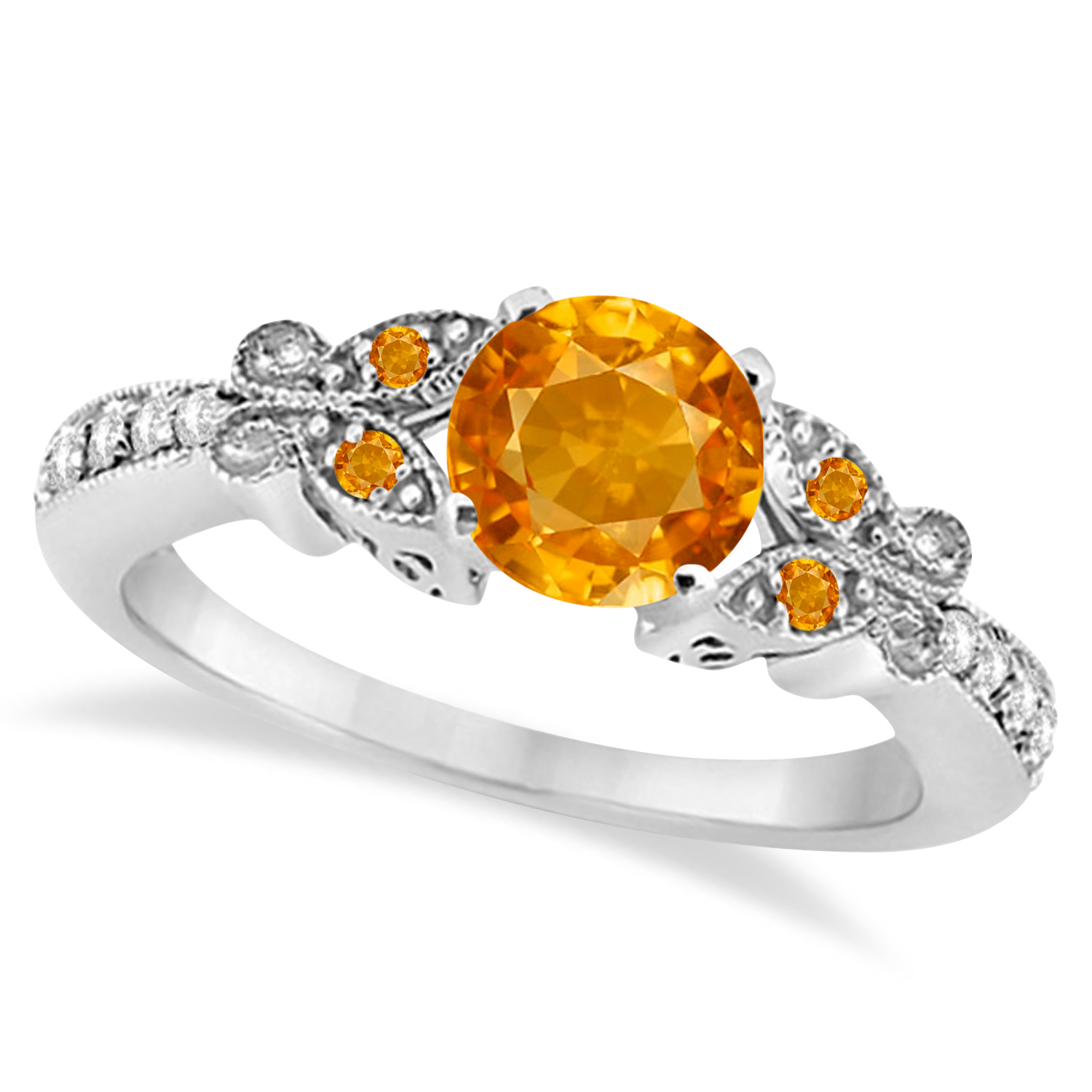 Butterfly Genuine Citrine & Diamond Bridal Set Platinum (1.75ct)