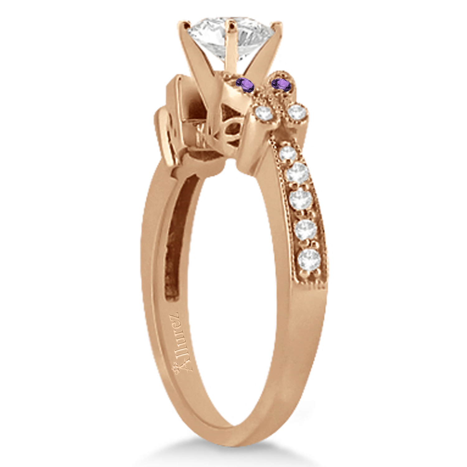 Butterfly Diamond & Amethyst Bridal Set 14k Rose Gold (0.42ct)