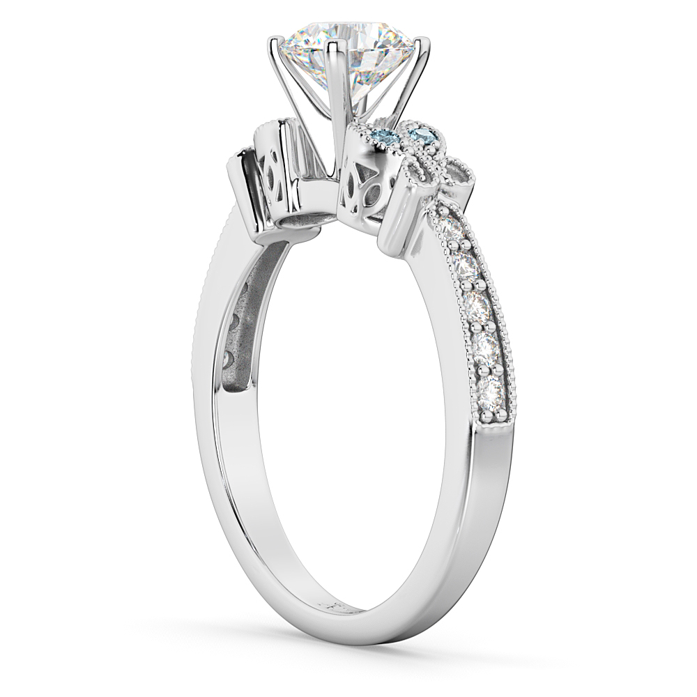 Butterfly Diamond & Aquamarine Engagement Ring 18k White Gold (0.20ct)