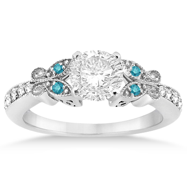 Blue Diamond Butterfly Bridal Set in 18k White Gold (0.38ct)