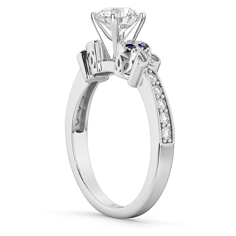 Butterfly Diamond & Sapphire Engagement Ring 18k White Gold (0.20ct)