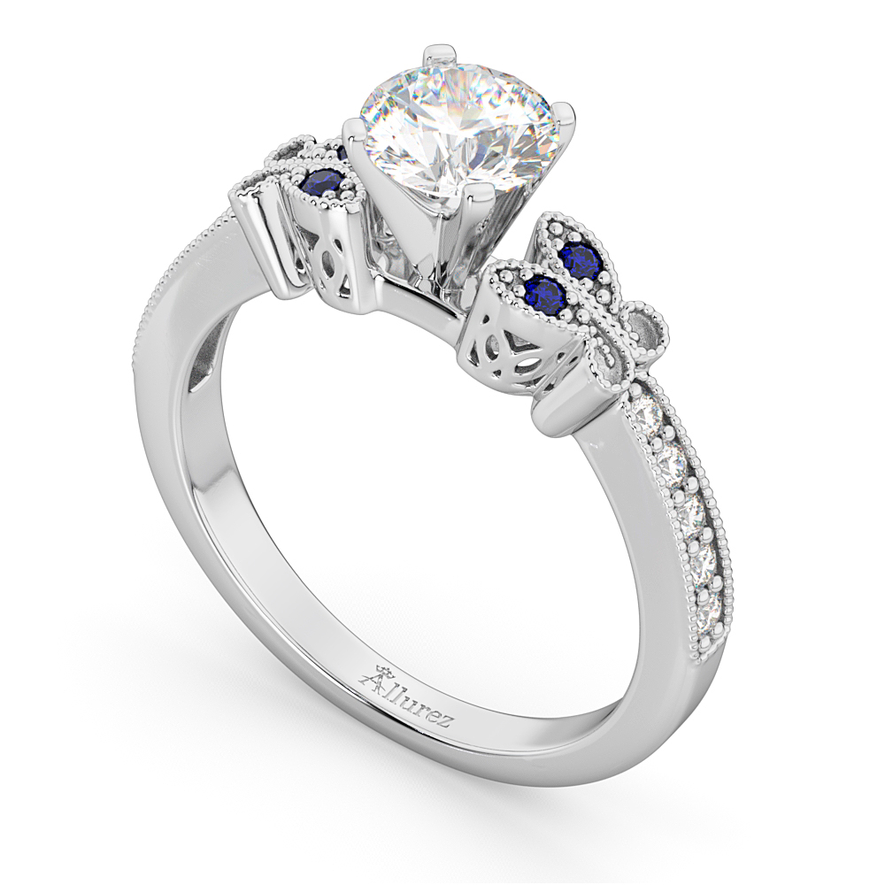 Butterfly Diamond & Sapphire Engagement Ring 18k White Gold (0.20ct)