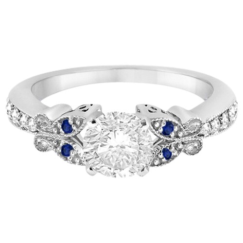 Butterfly Diamond & Sapphire Engagement Ring Palladium (0.20ct)