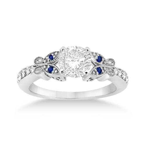 Butterfly Diamond & Sapphire Engagement Ring Platinum (0.20ct)