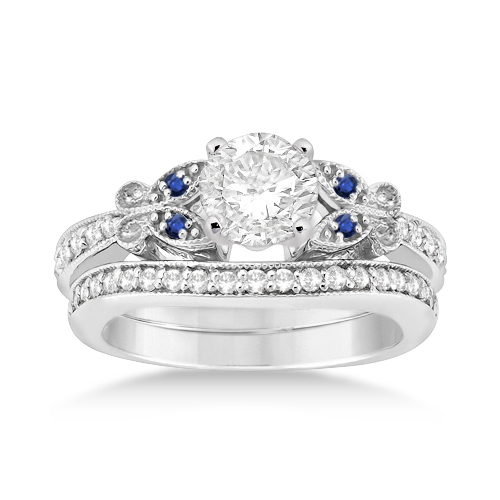 Butterfly Diamond & Blue Sapphire Bridal Set Platinum (0.42ct)