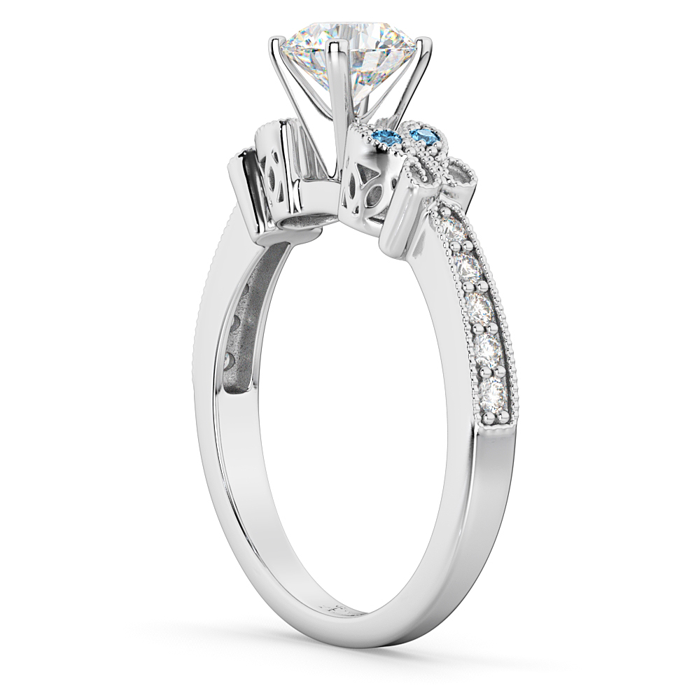 Butterfly Diamond & Blue Topaz Engagement Ring 14k White Gold (0.20ct)
