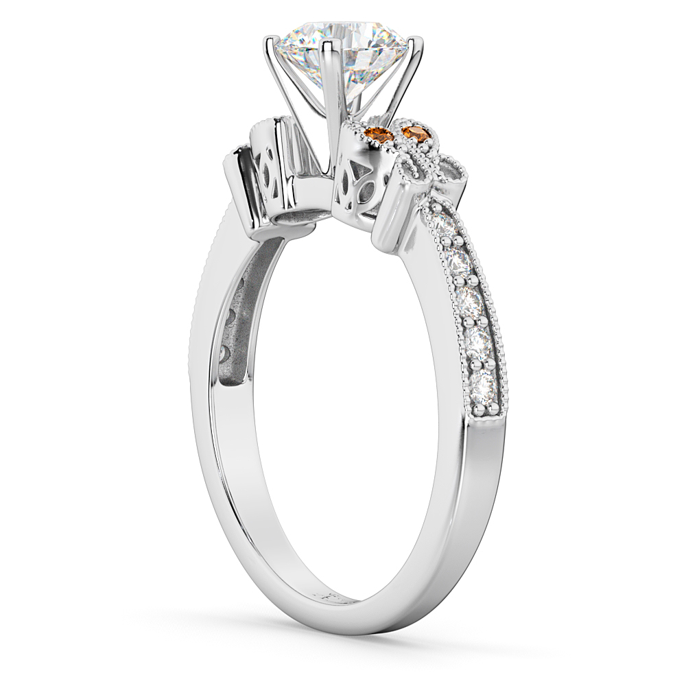 Butterfly Diamond & Citrine Engagement Ring 14k White Gold (0.20ct)
