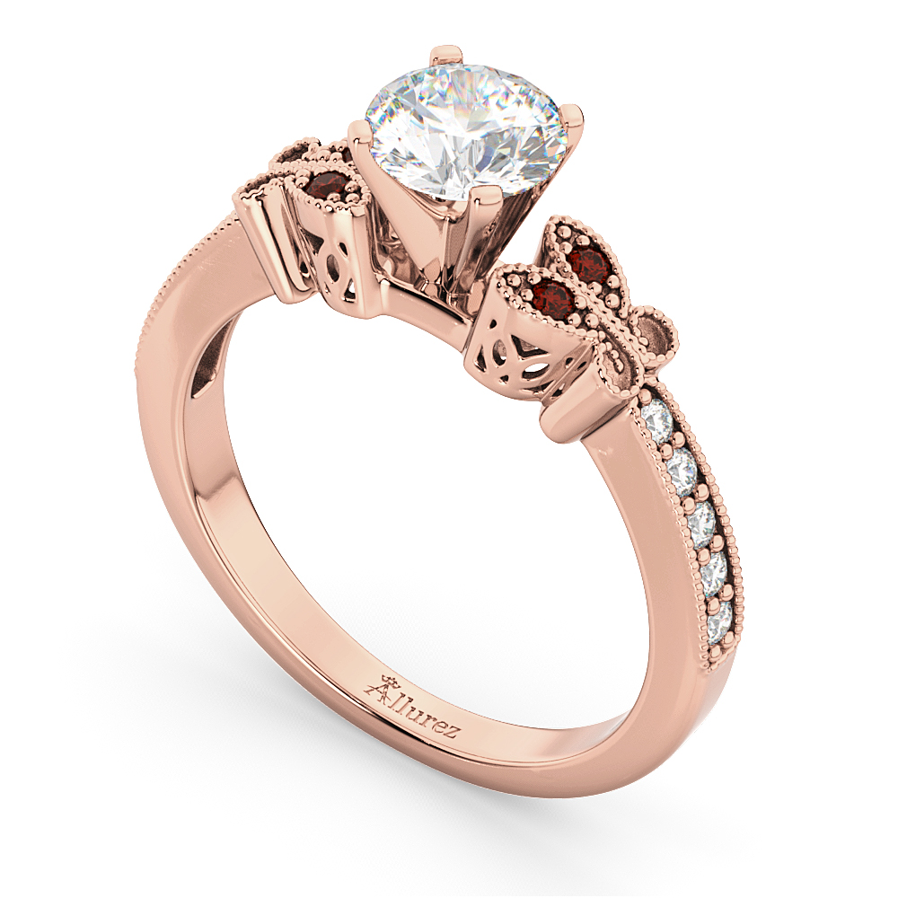 Butterfly Diamond & Garnet Engagement Ring 14k Rose Gold (0.20ct)