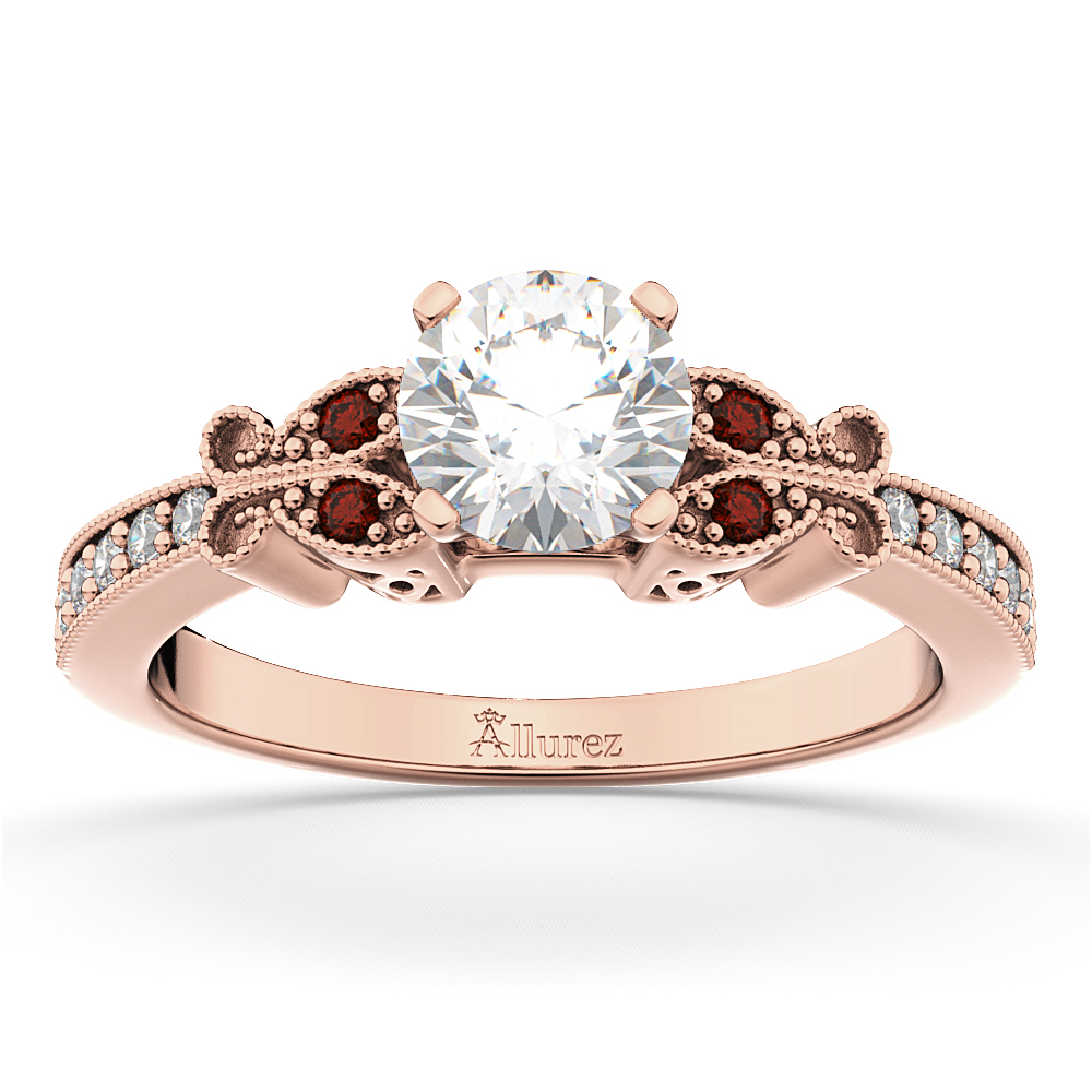 Butterfly Diamond & Garnet Engagement Ring 18k Rose Gold (0.20ct)