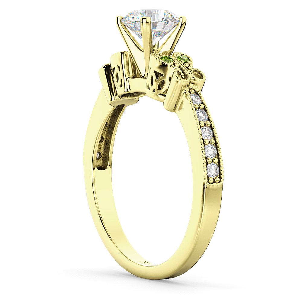 Butterfly Diamond & Peridot Engagement Ring 14k Yellow Gold (0.20ct)