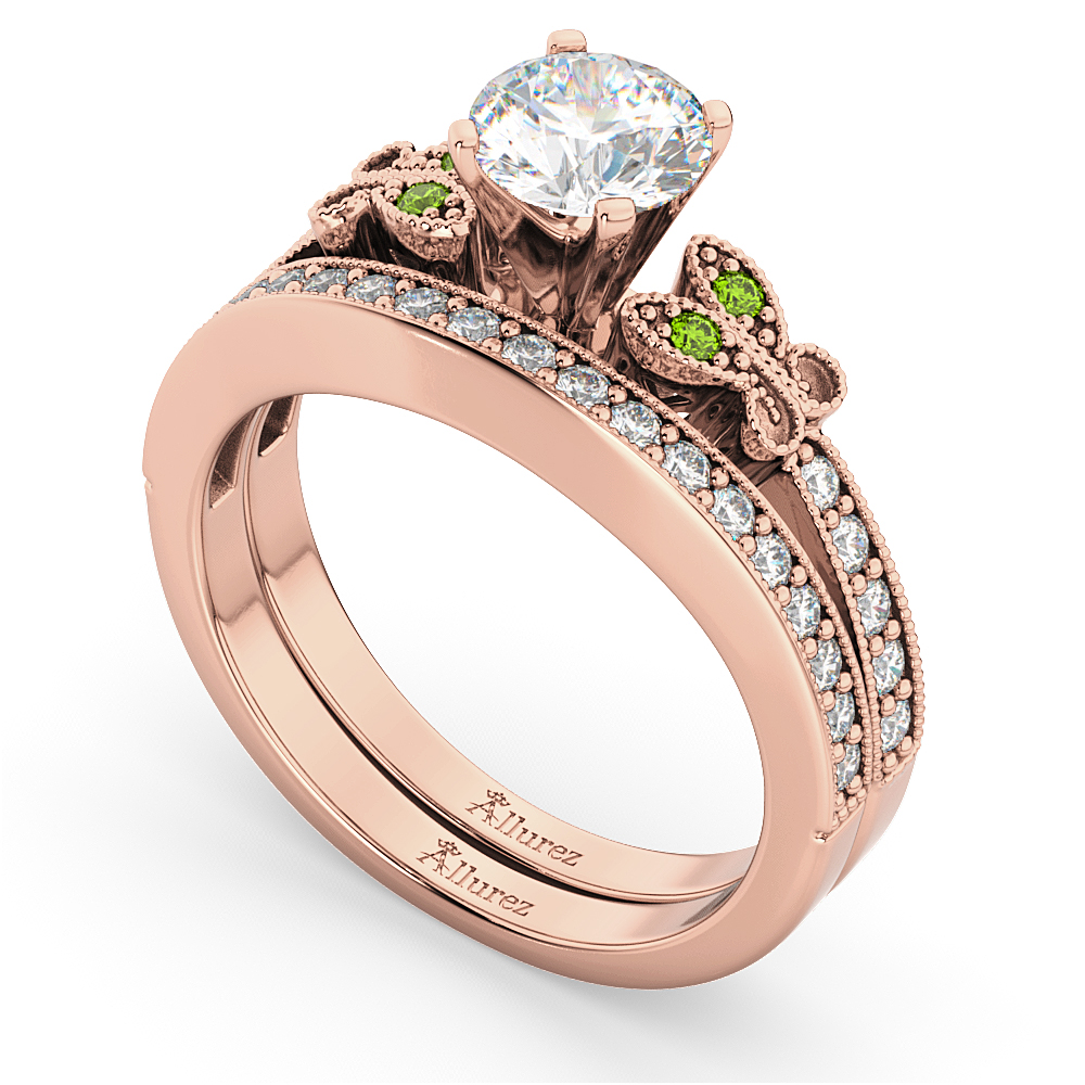 Butterfly Diamond & Peridot Bridal Set 18k Rose Gold (0.42ct)