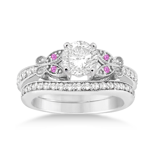 Butterfly Diamond & Pink Sapphire Bridal Set Platinum (0.42ct)