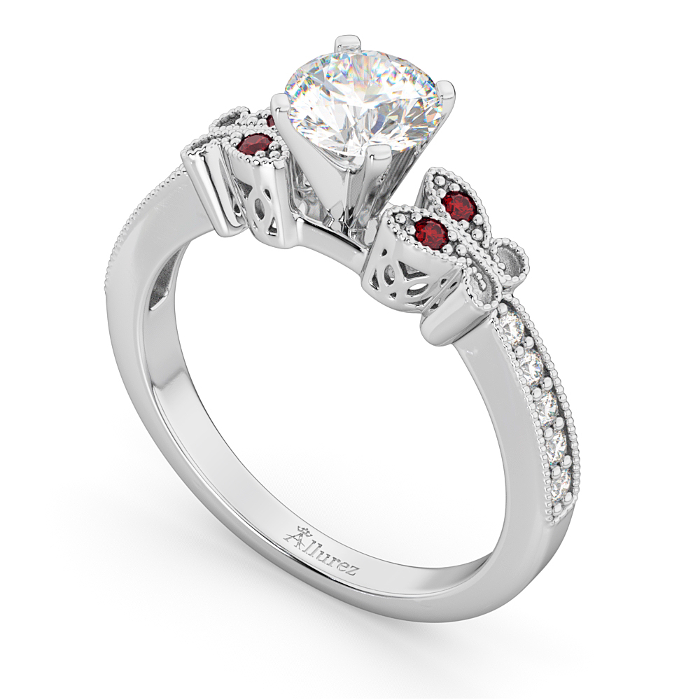 Butterfly Diamond & Ruby Engagement Ring 18k White Gold (0.20ct)