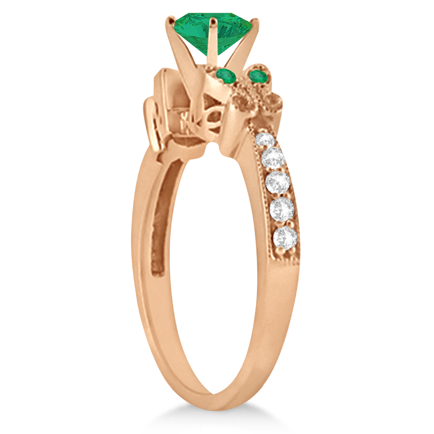 Butterfly Genuine Emerald & Diamond Bridal Set 18K Rose Gold (2.13ct)