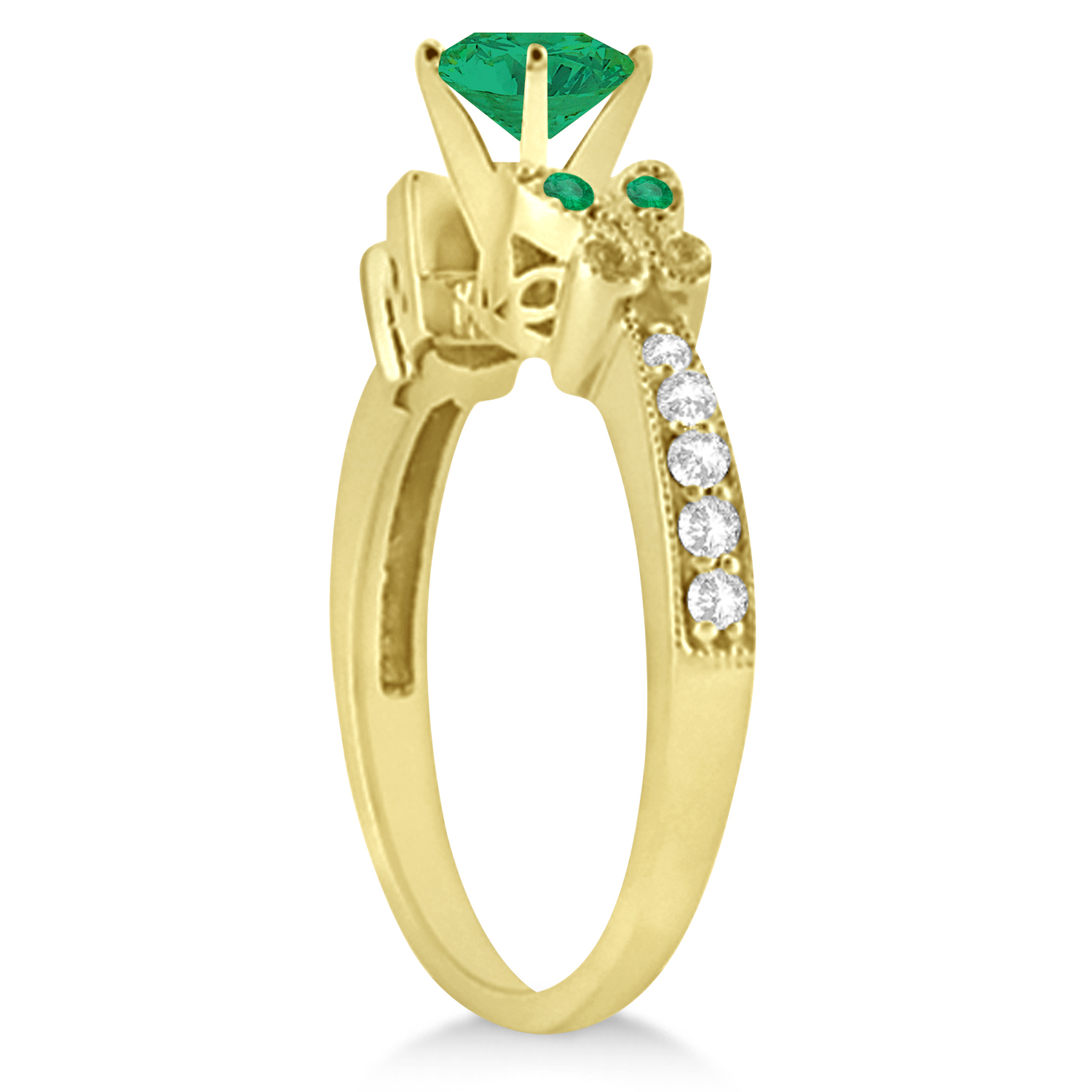 Butterfly Genuine Emerald & Diamond Bridal Set 18K Yellow Gold 1.33ct
