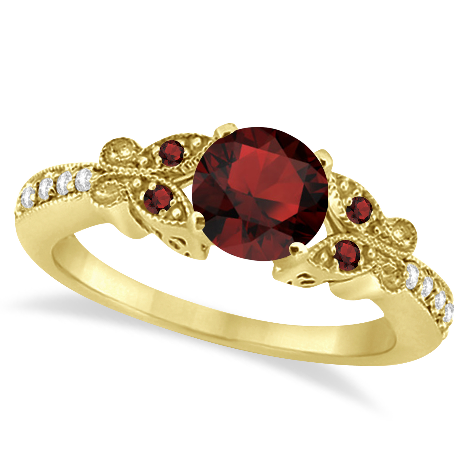 Butterfly Genuine Garnet & Diamond Bridal Set 18K Yellow Gold 1.10ctw