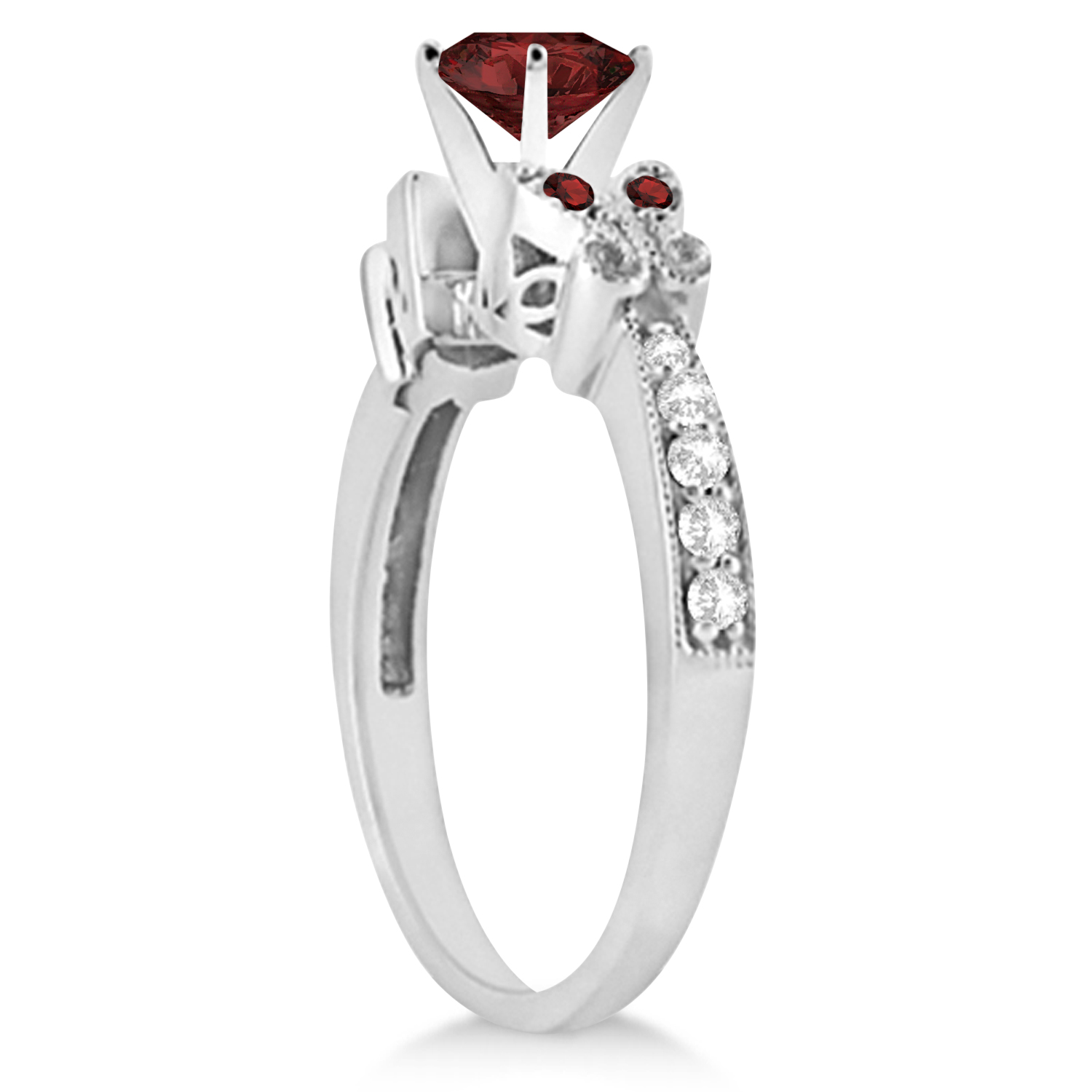 Butterfly Genuine Garnet & Diamond Bridal Set Palladium (2.05ct)