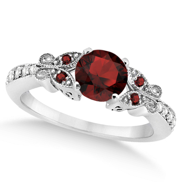 Butterfly Genuine Garnet & Diamond Bridal Set Platinum (1.50ct)