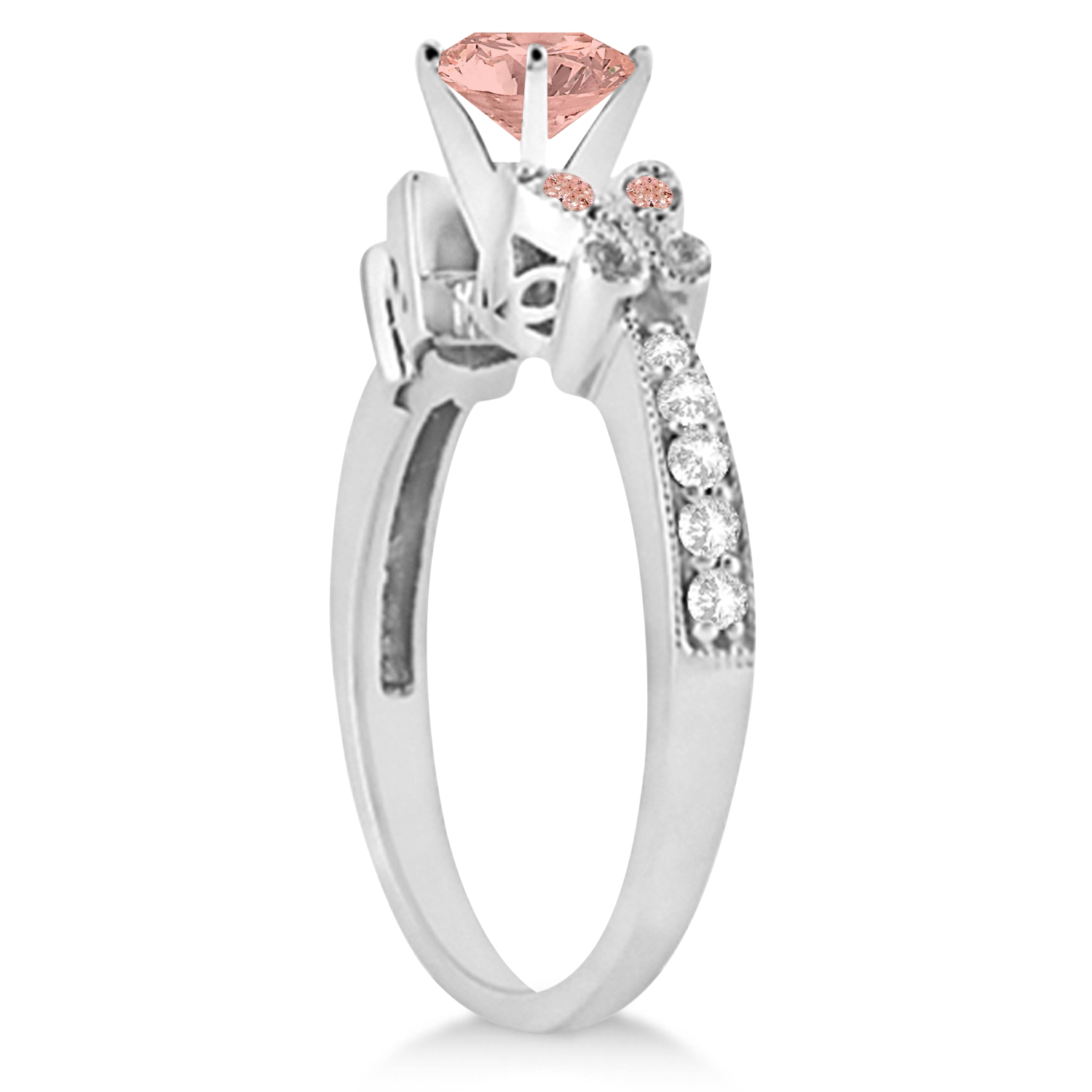 Butterfly Morganite & Diamond Engagement Ring 18K White Gold .88ct