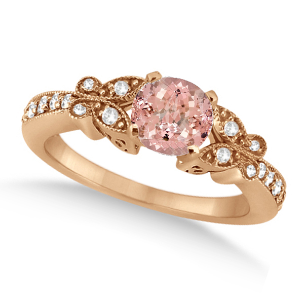 Butterfly Morganite & Diamond Engagement Ring 14K Rose Gold .88ct