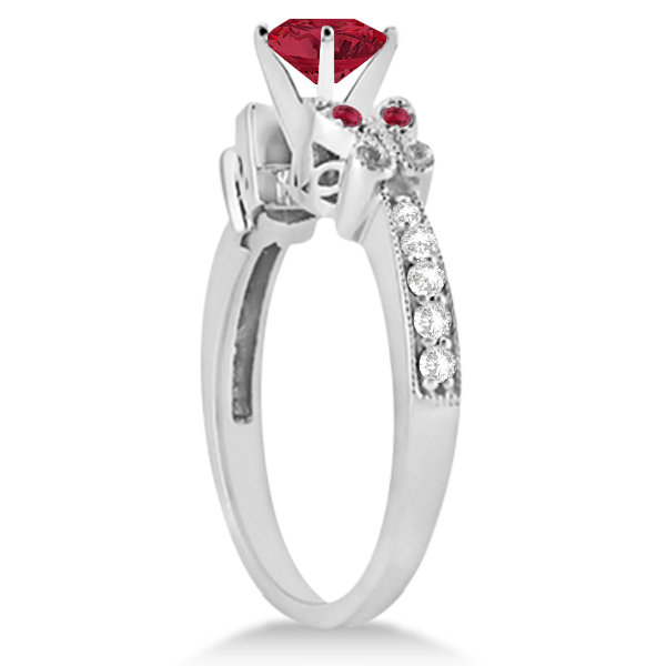 Butterfly Genuine Ruby & Diamond Heart Engagement 14k W Gold 1.31ct