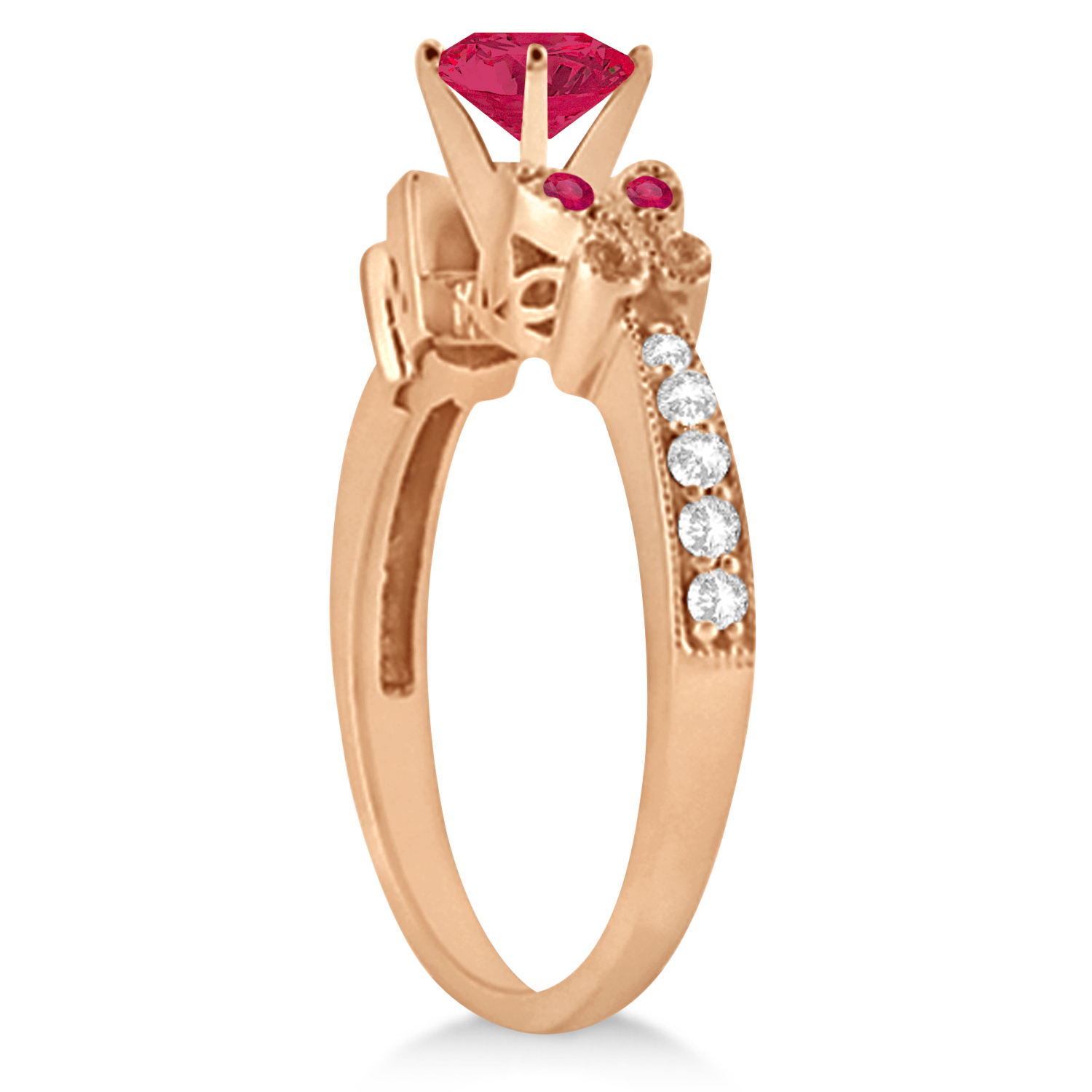 Butterfly Genuine Ruby & Diamond Engagement Ring 18K Rose Gold (1.81ct)
