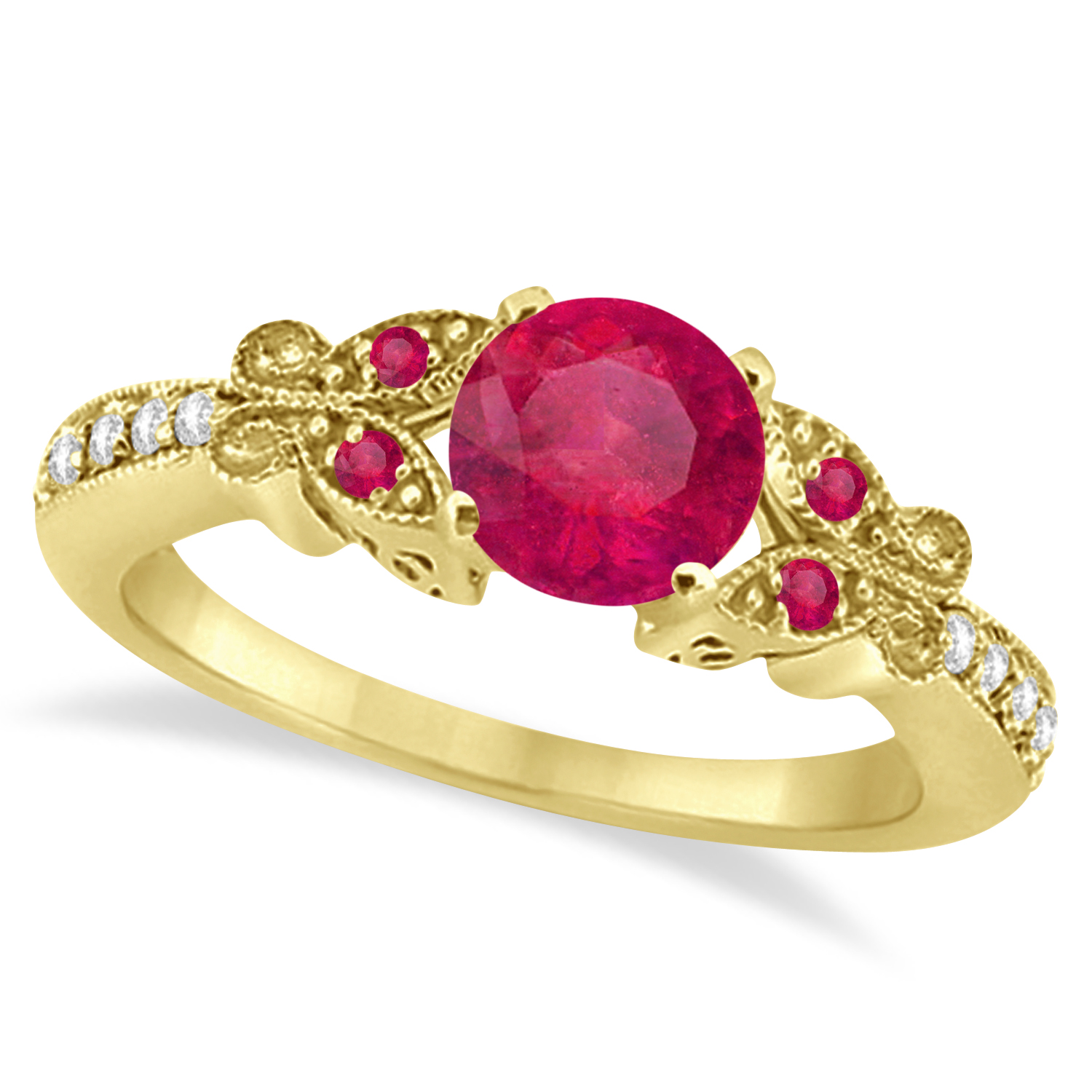 Butterfly Genuine Ruby & Diamond Engagement Ring 18K Yellow Gold (1.81ct)